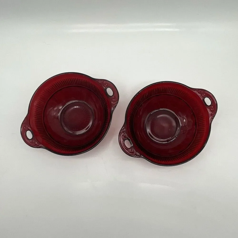 Vintage Anchor Hocking Coronation Royal Ruby Fruit/Dessert Bowls with Handles